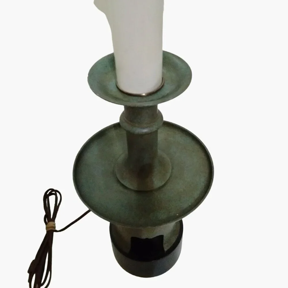 Colonial Style Candlestick Table Lamp Milk Can Green